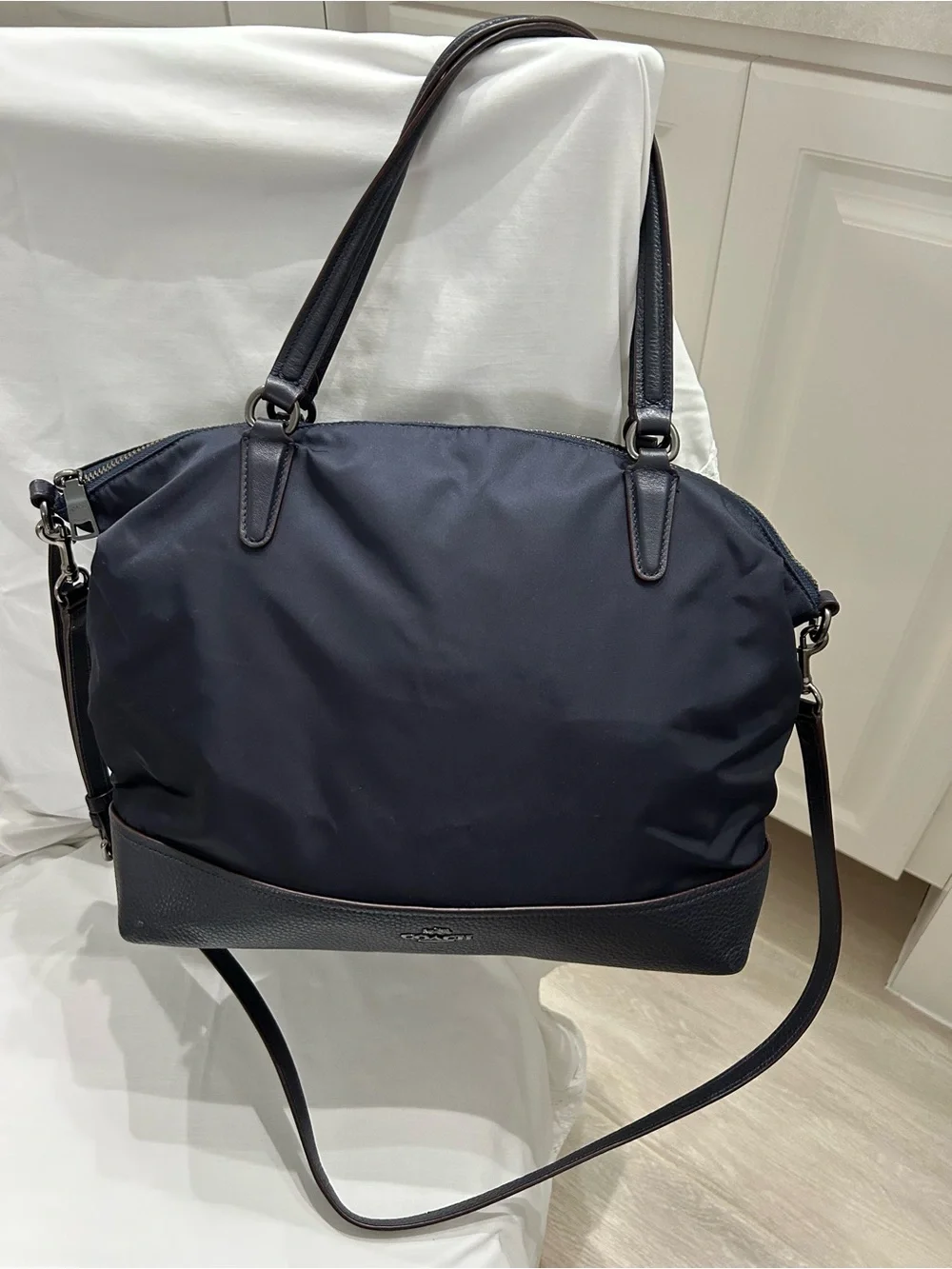 Vintage Coach Navy Nylon Satchel with Convertible Crossbody Strap